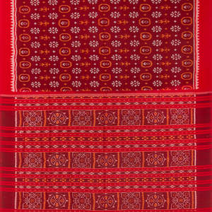 Maroon Handloom Orissa Cotton Saree With Ikat Floral Motifs-Maroon