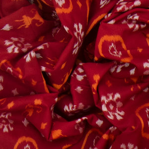 Maroon Handloom Orissa Cotton Saree With Ikat Floral Motifs-Maroon