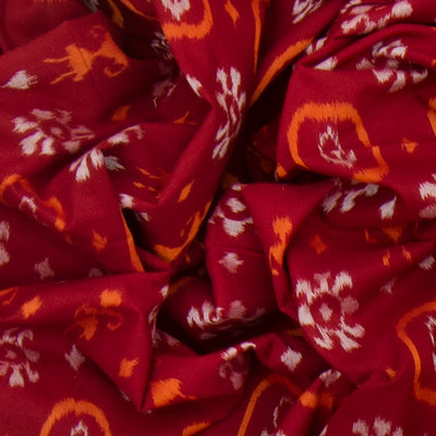 Maroon Handloom Orissa Cotton Saree With Ikat Floral Motifs-Maroon