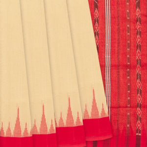 Sandal Handloom Orissa Cotton Saree With Red Temple Border-Sandal