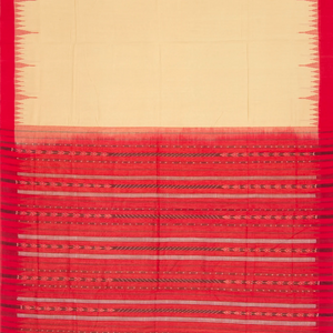Sandal Handloom Orissa Cotton Saree With Red Temple Border-Sandal