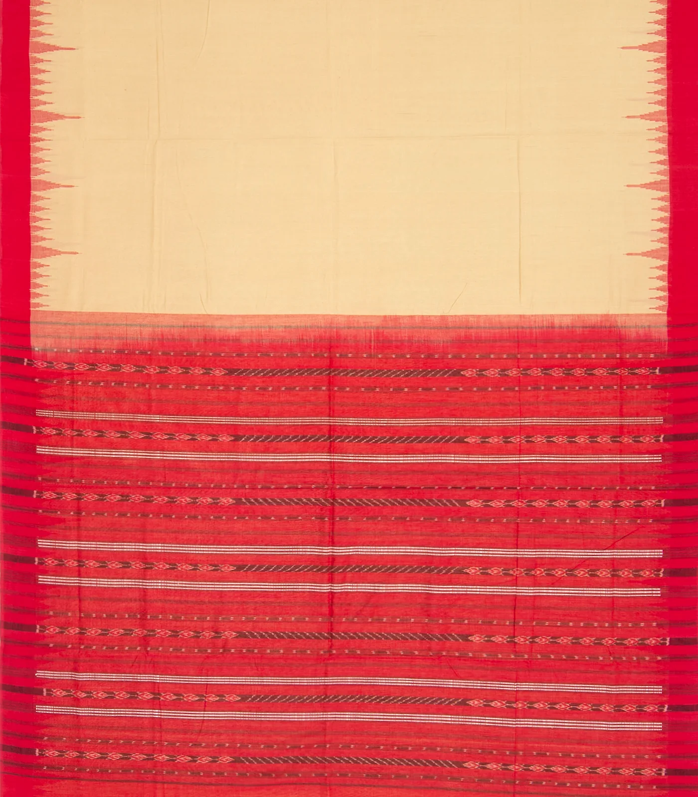 Sandal Handloom Orissa Cotton Saree With Red Temple Border-Sandal