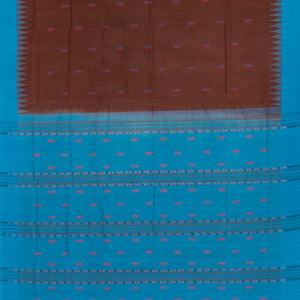 Brown Handloom Orissa Cotton Saree With Cyan  Temple Border-Brown