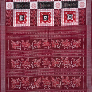 Maroon Handloom Orissa Cotton Saree With Ikat Annam Motifs-Maroon