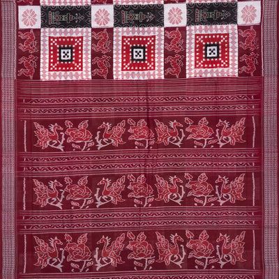 Maroon Handloom Orissa Cotton Saree With Ikat Annam Motifs-Maroon