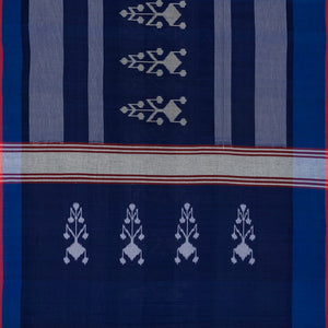 Navy Blue Handloom Orissa Cotton Saree With Tie & Dye Motifs-Navy Blue
