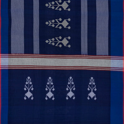 Navy Blue Handloom Orissa Cotton Saree With Tie & Dye Motifs-Navy Blue