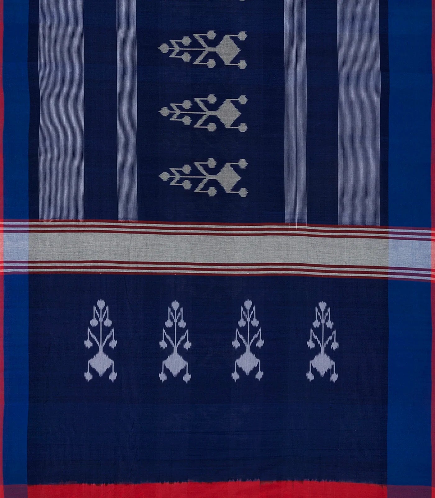 Navy Blue Handloom Orissa Cotton Saree With Tie & Dye Motifs-Navy Blue