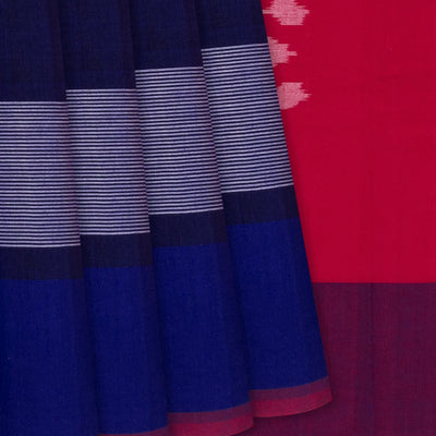 Navy Blue Handloom Orissa Cotton Saree With Tie & Dye Motifs -Navy Blue