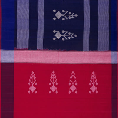 Navy Blue Handloom Orissa Cotton Saree With Tie & Dye Motifs -Navy Blue