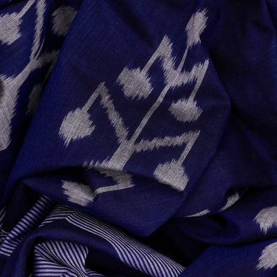 Navy Blue Handloom Orissa Cotton Saree With Tie & Dye Motifs -Navy Blue