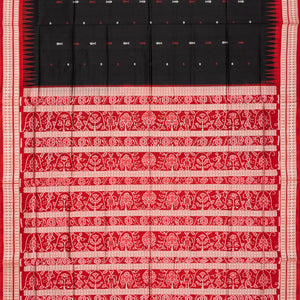 Black Handloom Orissa Ikat Silk Saree With Red Border-Black