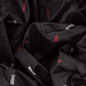 Black Handloom Orissa Ikat Silk Saree With Red Border-Black