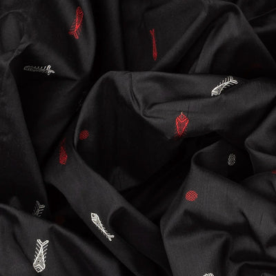 Black Handloom Orissa Ikat Silk Saree With Red Border-Black