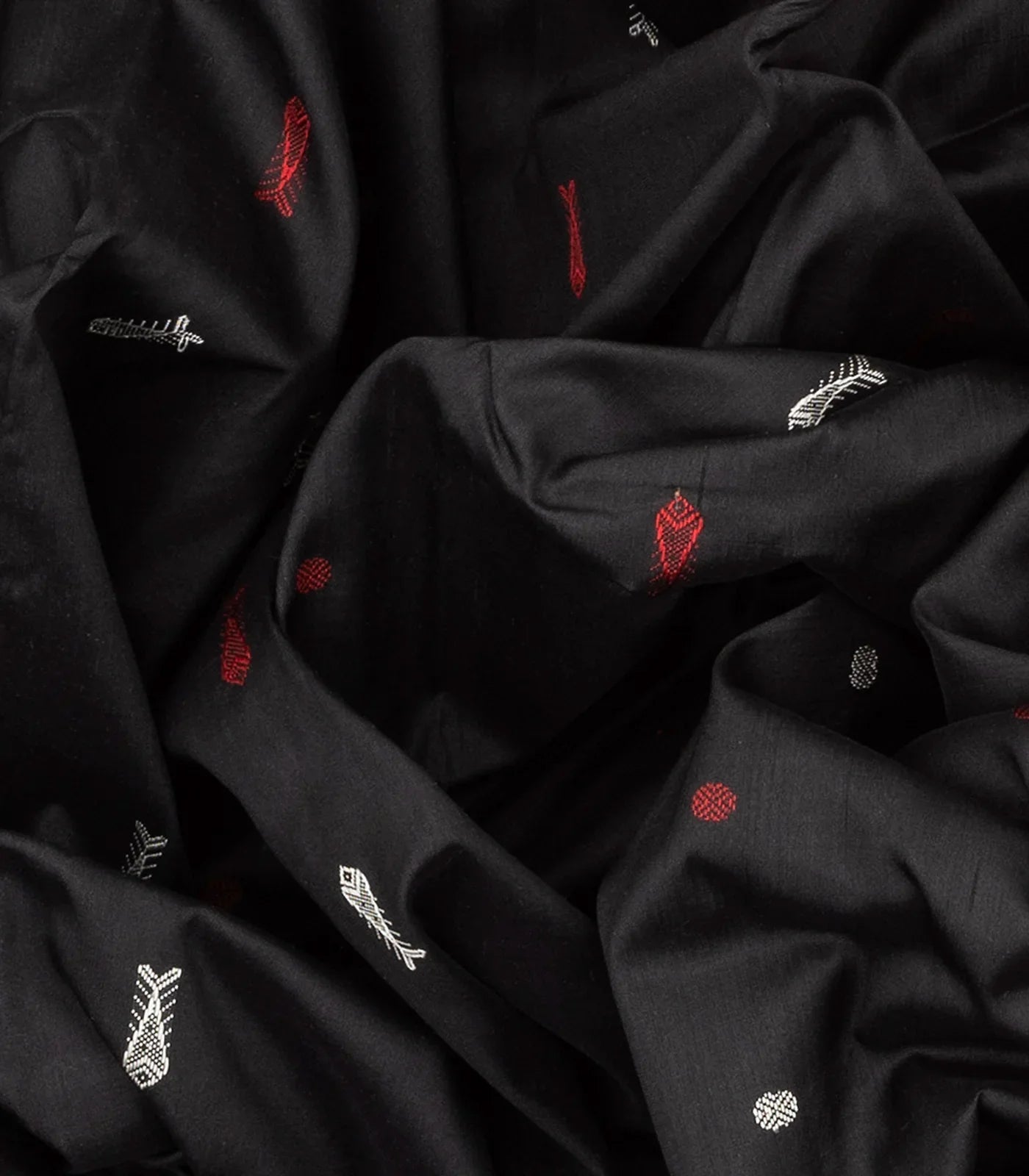 Black Handloom Orissa Ikat Silk Saree With Red Border-Black