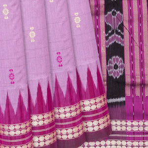 Lavender Handloom Orissa Ikat Silk Saree With Pink Border-Lavander