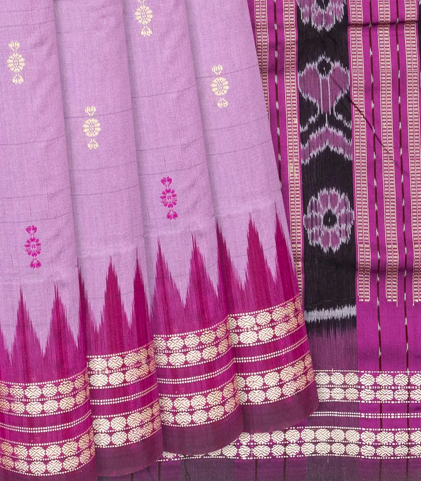 Lavender Handloom Orissa Ikat Silk Saree With Pink Border-Lavander