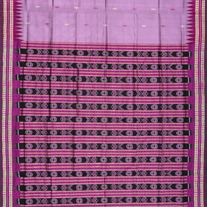Lavender Handloom Orissa Ikat Silk Saree With Pink Border-Lavander