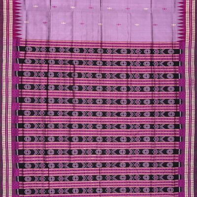 Lavender Handloom Orissa Ikat Silk Saree With Pink Border-Lavander