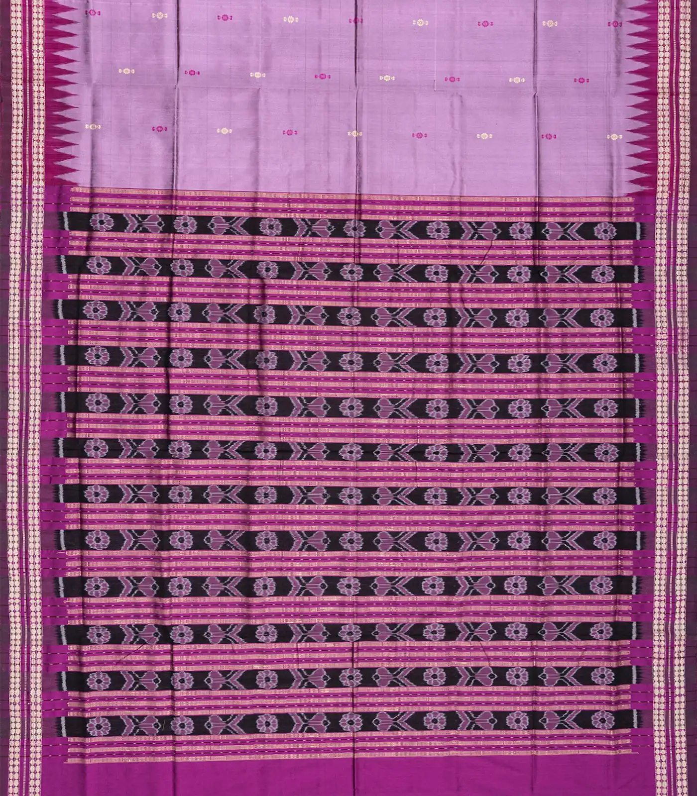 Lavender Handloom Orissa Ikat Silk Saree With Pink Border-Lavander