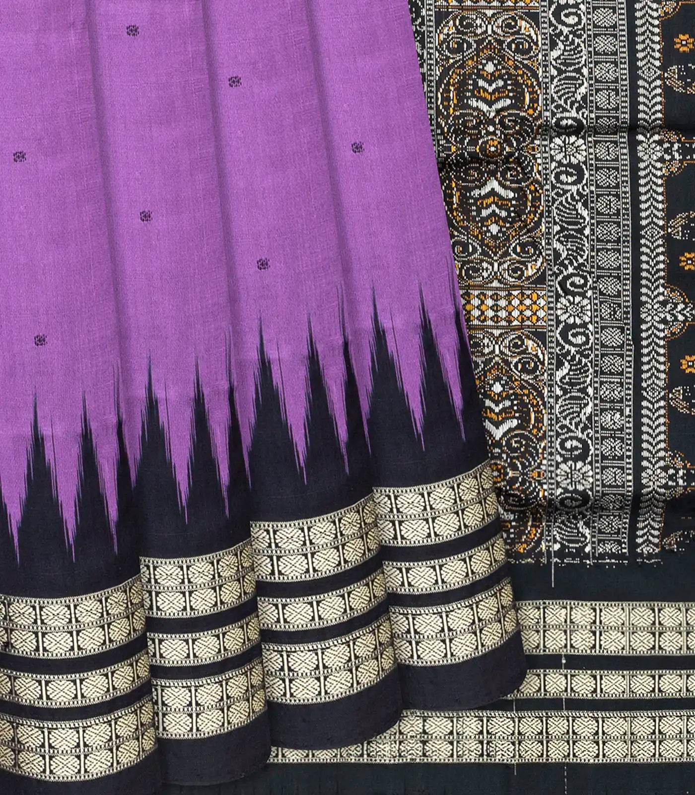 Lavender Handloom Orissa Silk Saree With Black Border-Lavander
