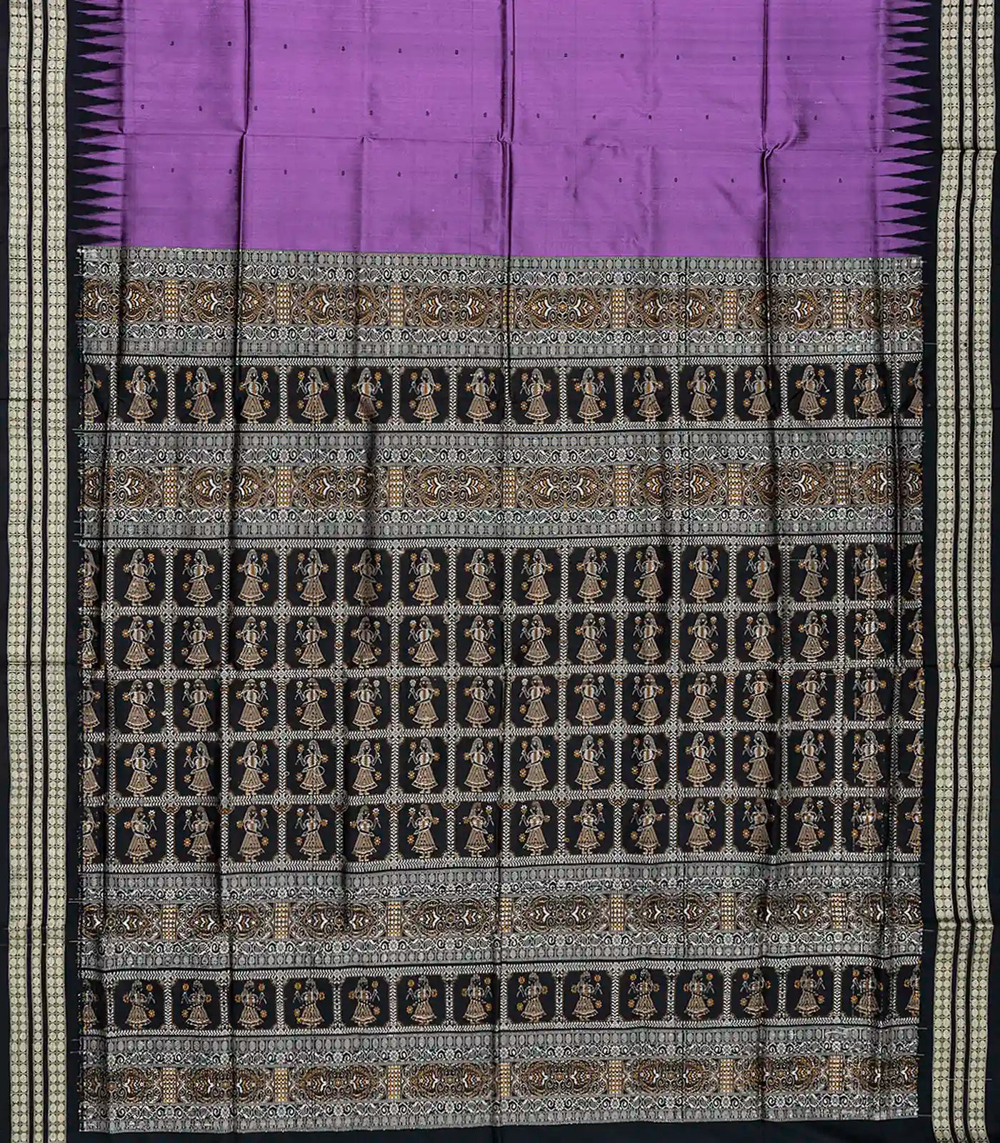 Lavender Handloom Orissa Silk Saree With Black Border-Lavander