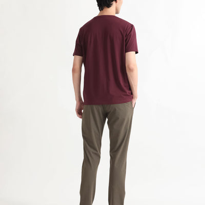 Rare Rabbit Men's Oval-1 Maroon Crew Neck Half Sleeves Regular Fit Twill HD Logo Print T-Shirt