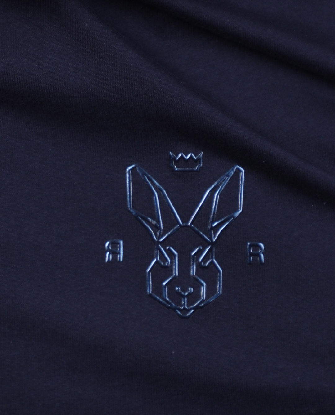 Rare Rabbit Men's Oval Navy Cotton Fabric Crew Neck Half Sleeves Slim Fit Logo Detailing Solid T-Shirt