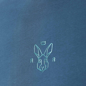 Rare Rabbit Men's Oval Petrol Cotton Fabric Crew Neck Half Sleeves Slim Fit Logo Detailing Solid T-Shirt
