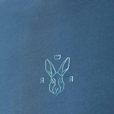Rare Rabbit Men's Oval Petrol Cotton Fabric Crew Neck Half Sleeves Slim Fit Logo Detailing Solid T-Shirt