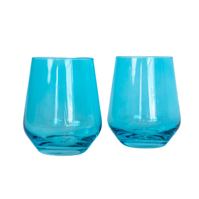 Estelle Colored Wine Stemless - Set of 2 {Ocean Blue}