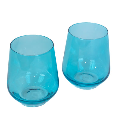Estelle Colored Wine Stemless - Set of 2 {Ocean Blue}
