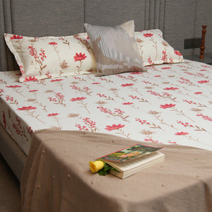 Fitted King Size Cotton Bedsheet - Orchid Blooms - Pink
