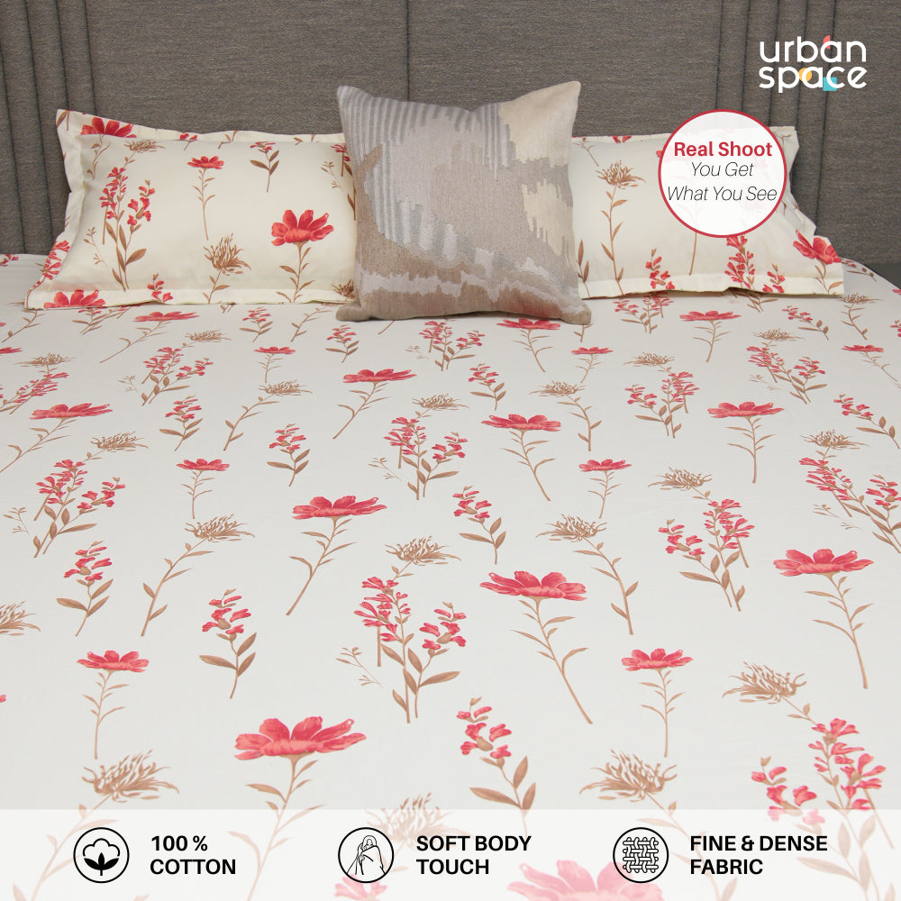 Fitted King Size Cotton Bedsheet - Orchid Blooms - Pink