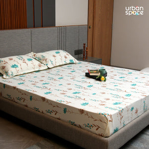 Serene 200 TC 100% Cotton Bedsheet with Pillow Covers - Orchid Blooms - Turquoise