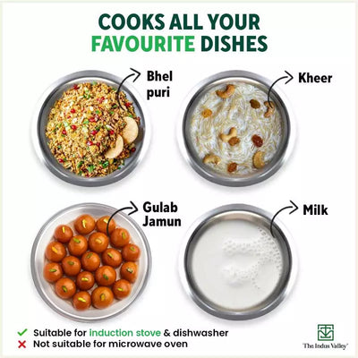 TurboCuk Tri-ply Stainless Steel Tope/Tapeli/Bhagona/Patila+ Steel Lid, Premium Quality, 3 Layer Thick Body, 100% Toxin-free, Non-stick, Induction & Gas, 2.2/3.1L
