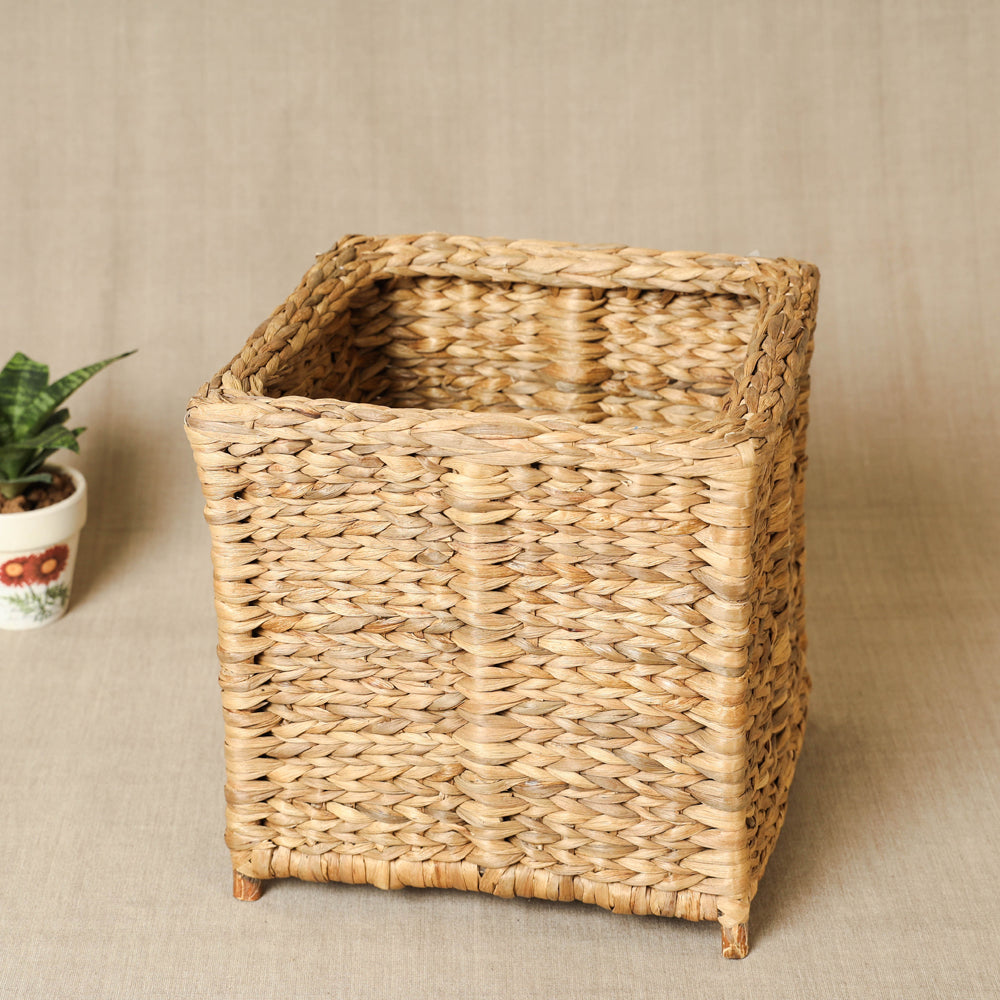 Beige - Handmade Organic Water Hyacinth Storage Basket from Assam