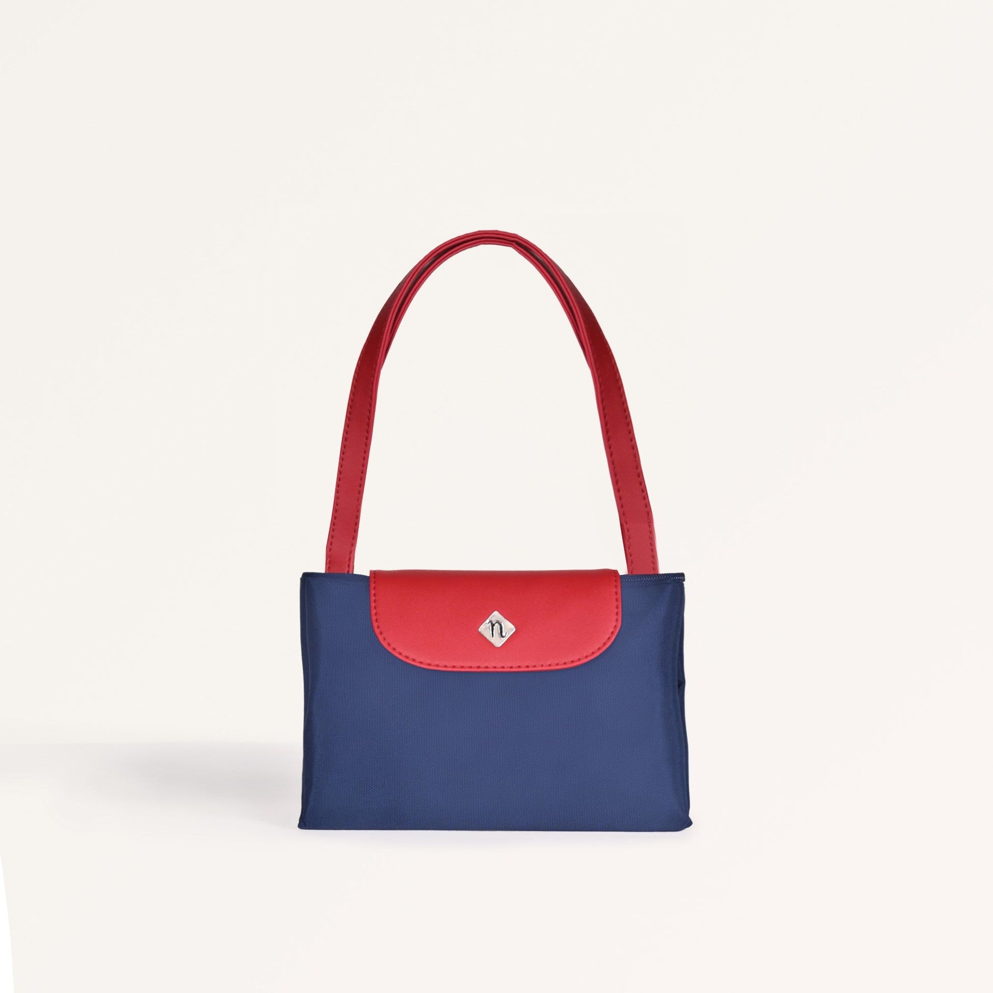 Origami Foldable Shoulder Tote Bag Navy Blue