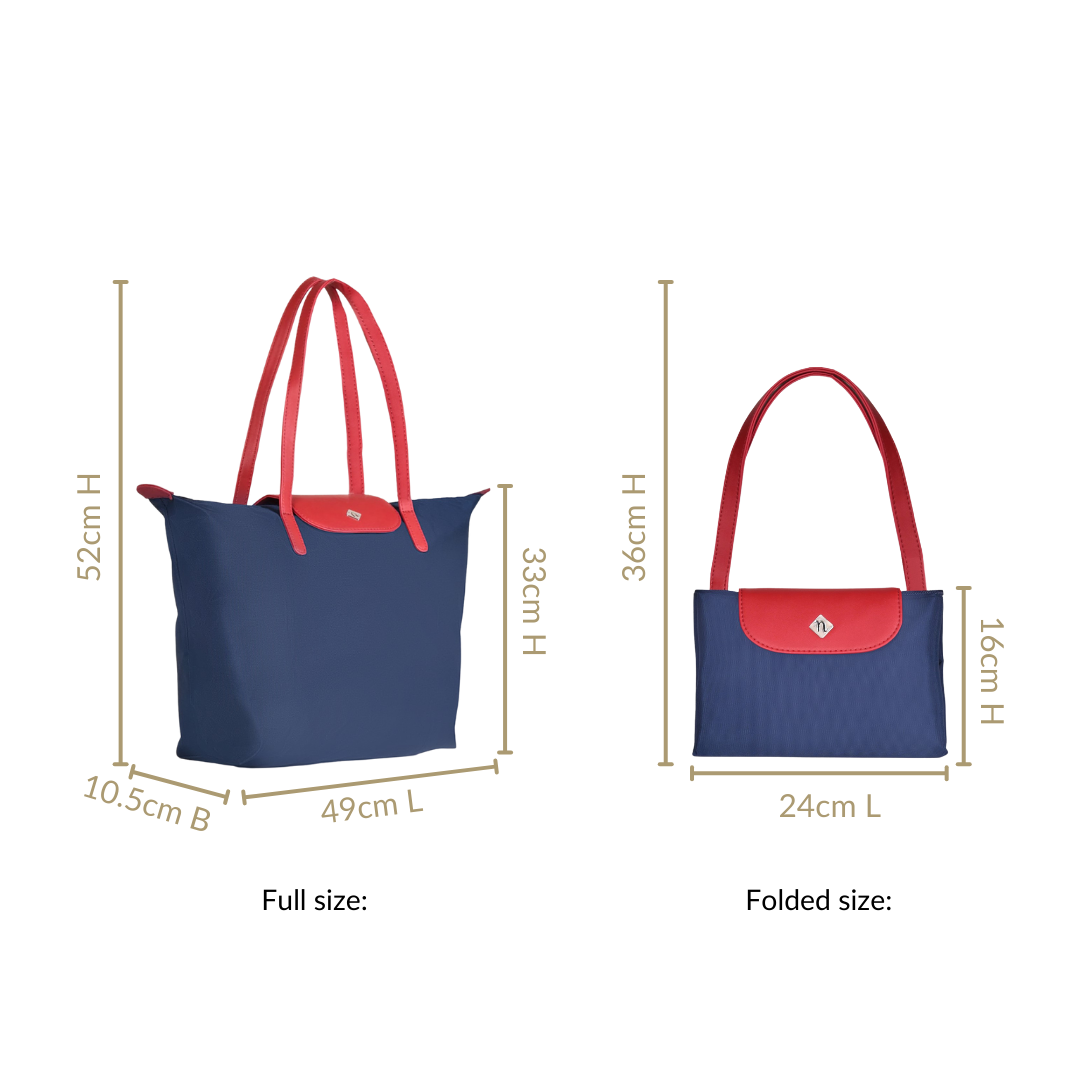 Origami Foldable Shoulder Tote Bag Navy Blue