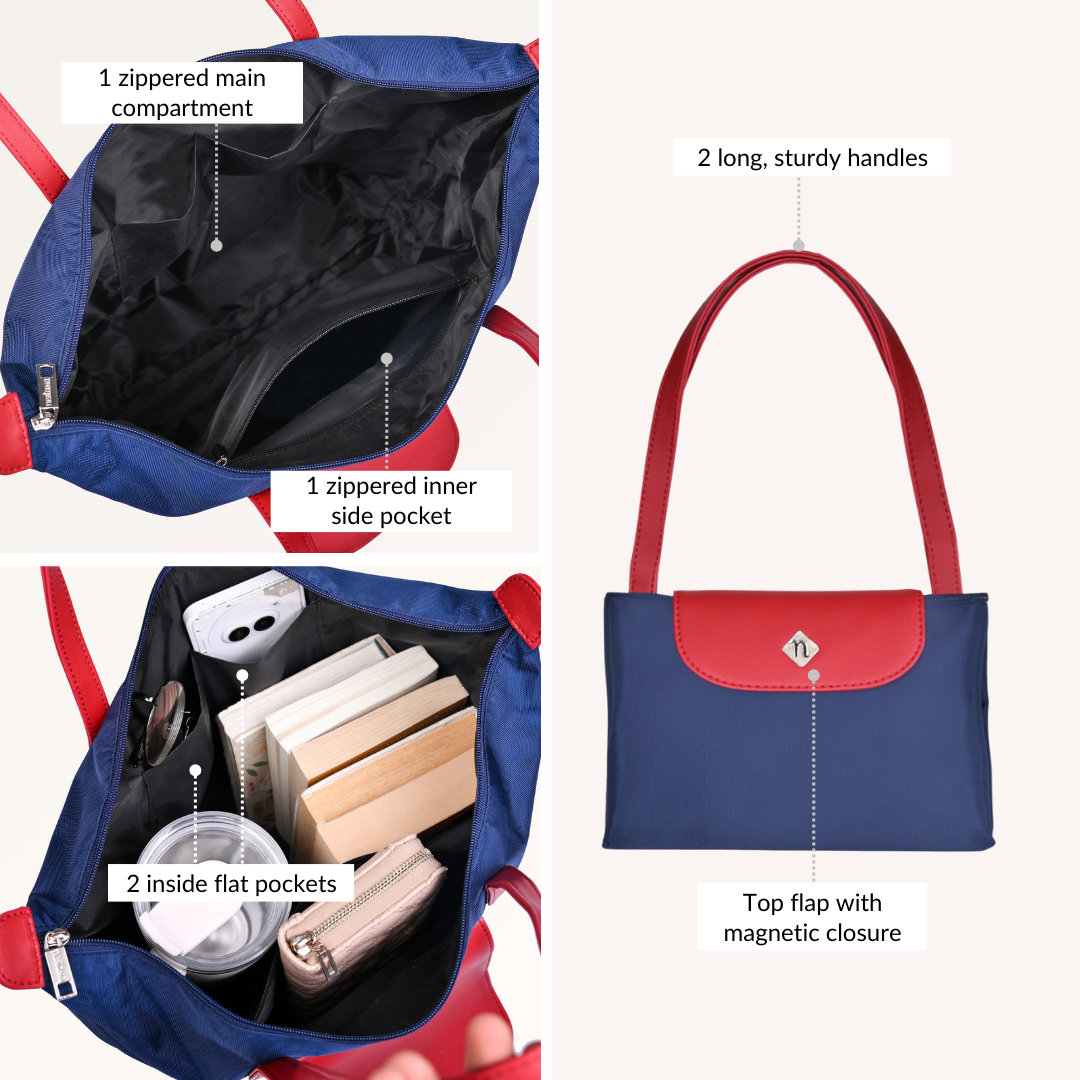 Origami Foldable Shoulder Tote Bag Navy Blue