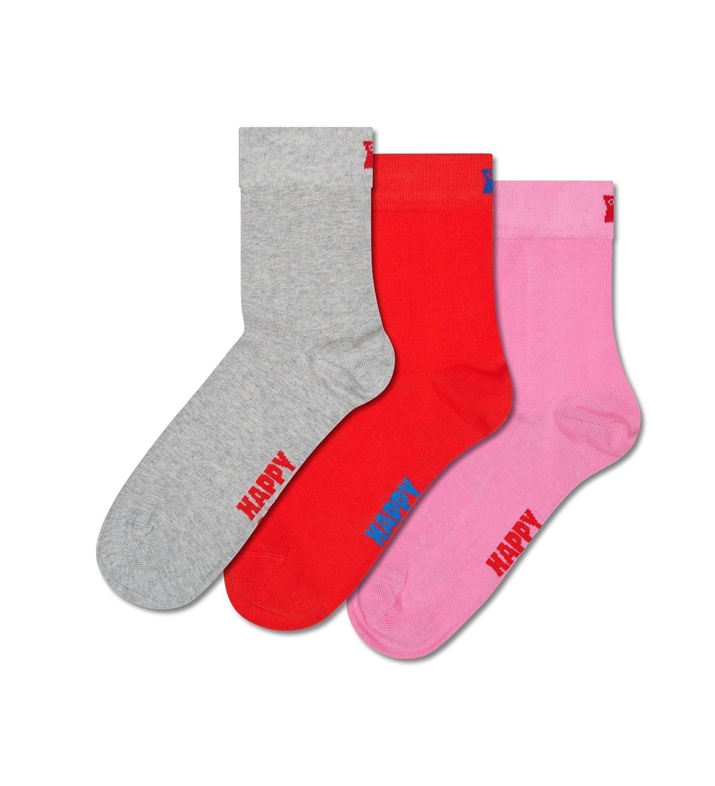 Happy Socks Unisex Multicolor 3-Pack Solid Crew Length Socks for Women and Men