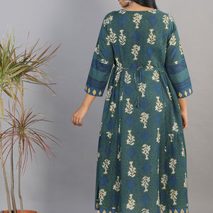 Indigo blue Bagru blockprinted gathered long kurti dress