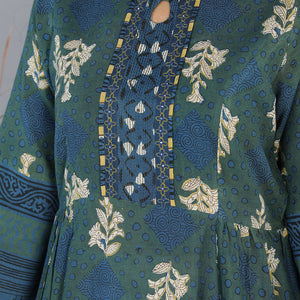 Indigo blue Bagru blockprinted gathered long kurti dress