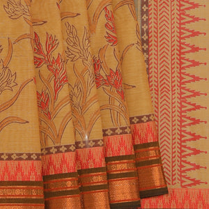 Hand block printed cotton saree