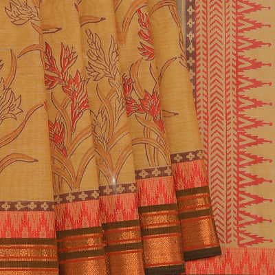 Hand block printed cotton saree