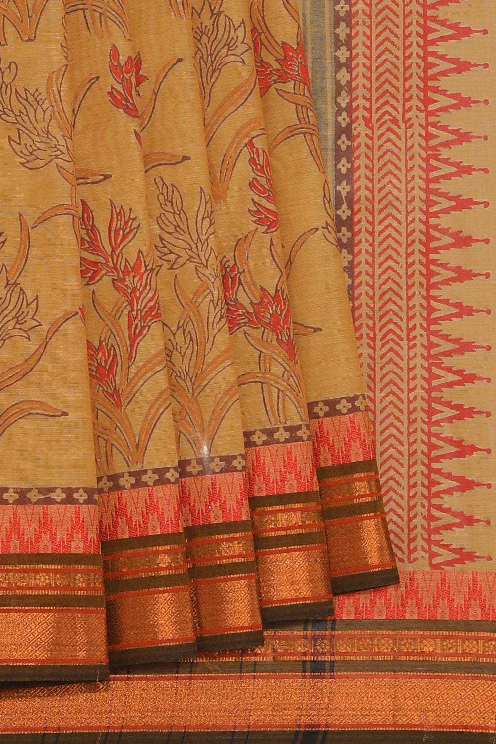 Hand block printed cotton saree