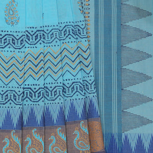 Hand block printed cotton saree