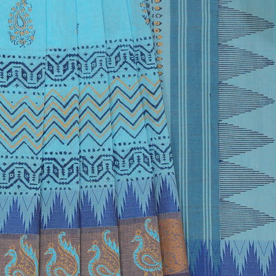 Hand block printed cotton saree