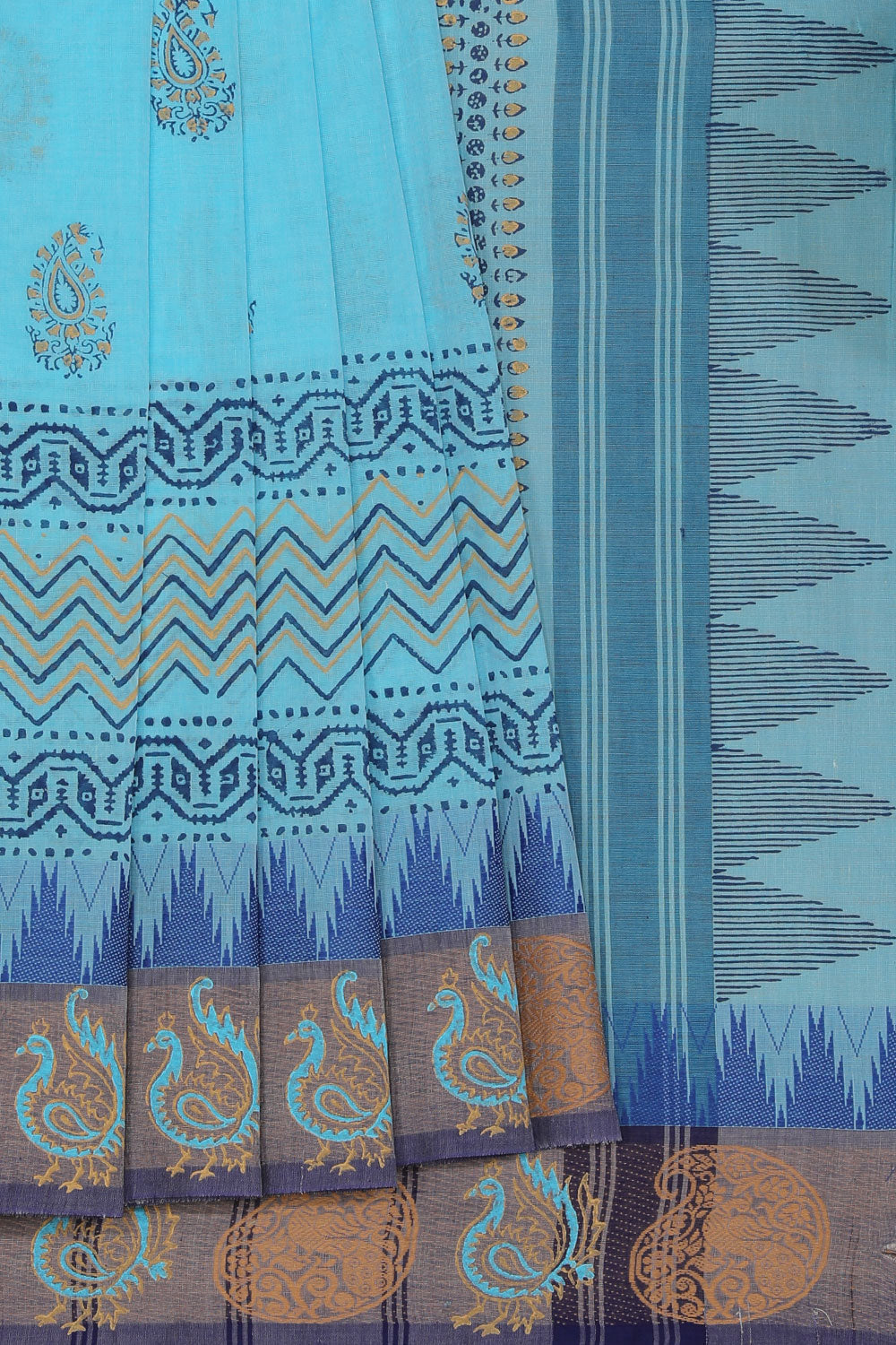 Hand block printed cotton saree
