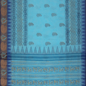 Hand block printed cotton saree